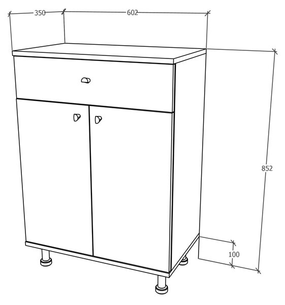 Corp haaus Zaria, 1 Sertar, 2 Usi, Alb lucios/Alb, MDF, L 60 x l 35 x H 85 cm