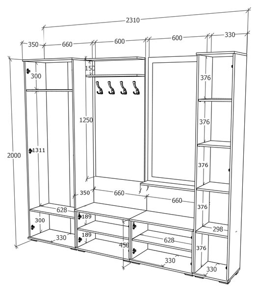 Set haaus V2, Antracit/Alb, L 230 cm