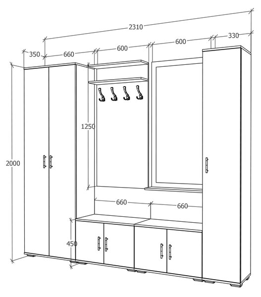Set haaus V2, Antracit/Alb, L 230 cm
