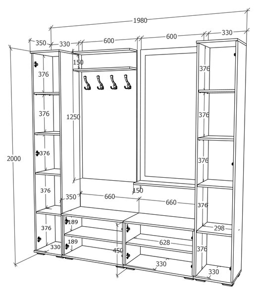 Set haaus V3, Antracit/Alb, L 200 cm