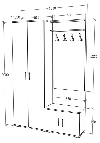 Set haaus V8, Antracit/Alb, L 132 cm