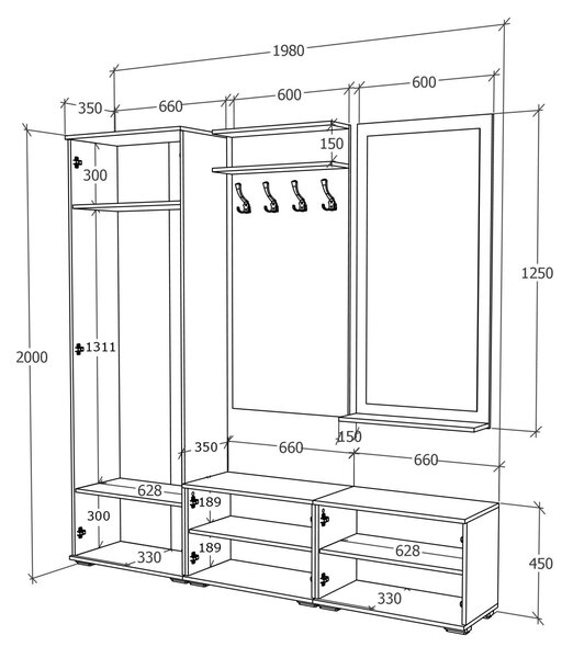 Set haaus V5, Antracit/Alb, L 200 cm