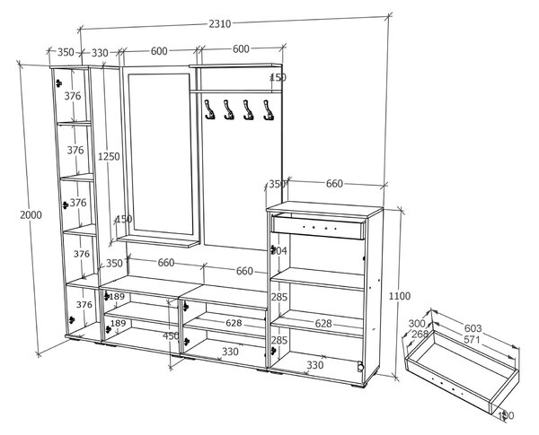 Set haaus V4, Antracit/Alb, L 230 cm