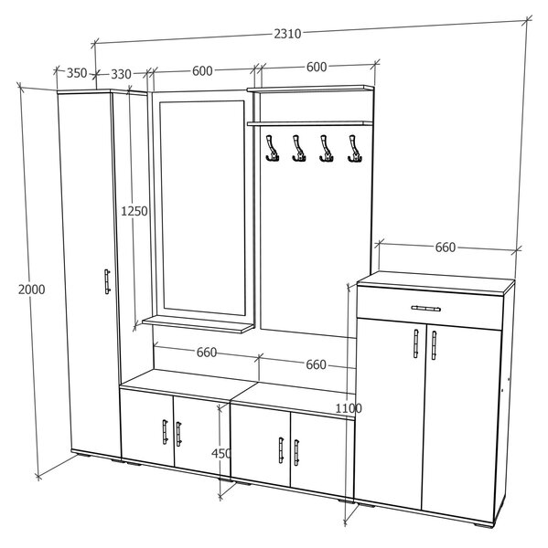 Set haaus V4, Antracit/Alb, L 230 cm