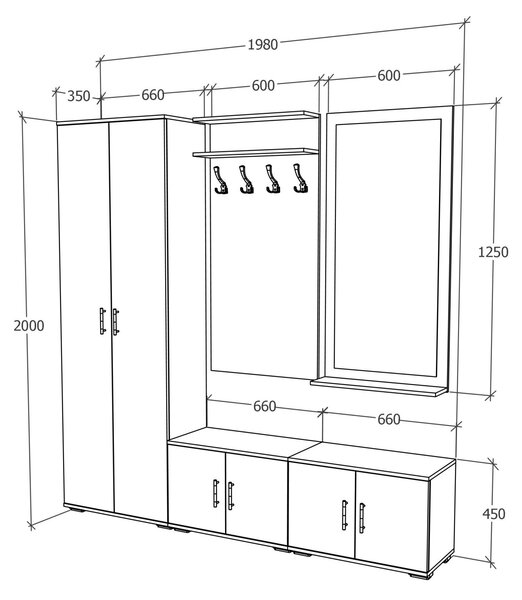 Set haaus V5, Antracit/Alb, L 200 cm