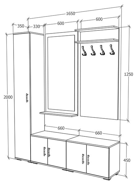 Set haaus V7, Antracit/Alb, L 165 cm