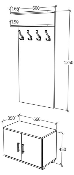 Cuier haaus Como, Antracit/Alb, L 66 cm