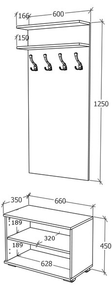 Cuier haaus Como, Antracit/Alb, L 66 cm