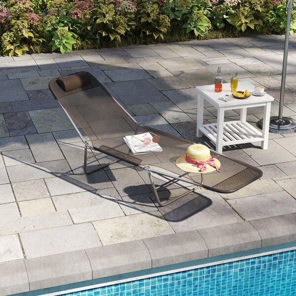 Outsunny Sezlong de Grădină Reglabil, Confortabil, din Textilena, Culoare Cafea, 182x56x28cm | Aosom Romania