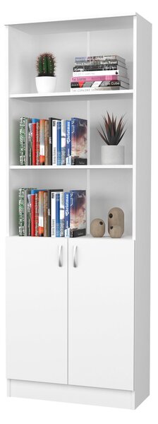 Biblioteca haaus Flint, cu Usi Inferioare si 2 Polite, Alba, 70 x 32 x 196 cm