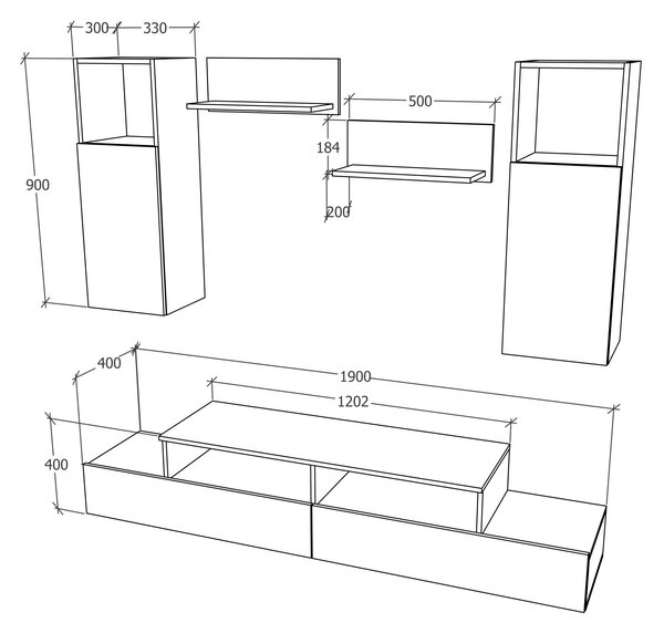 Living haaus Osaka, Antracit, L 190 cm