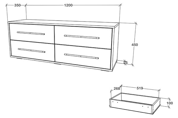 Comoda haaus Siena, 4 Sertare, Alb, 120 x 35 x 45 cm