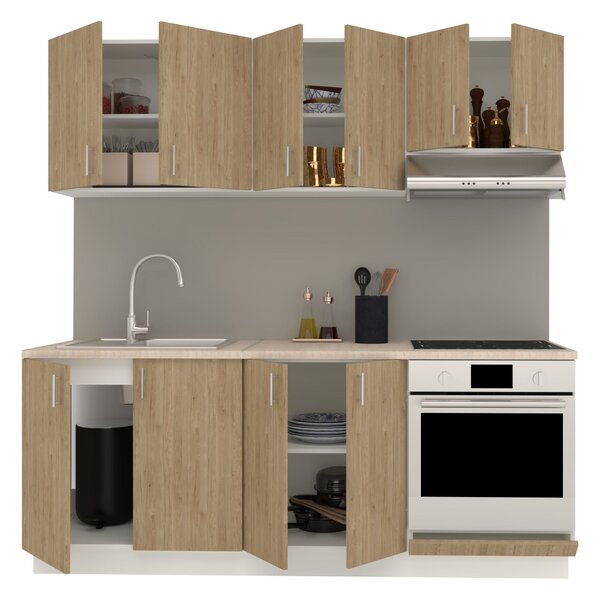 Set haaus V10, Lemn Natural/Alb, Blat Thermo 28 mm, L 200 cm