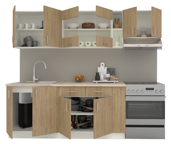 Set haaus V16, Lemn Natural/Alb, Blat Thermo 28 mm, L 240 cm