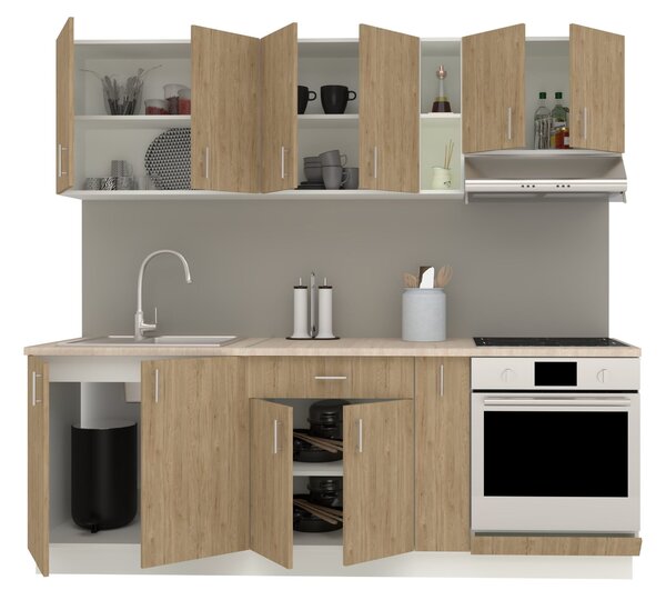 Set haaus V14, Lemn Natural/Alb, Blat Thermo 28 mm, L 220 cm
