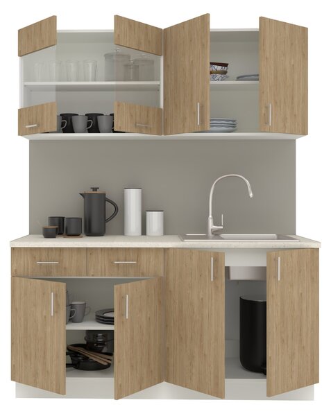 Set haaus V8, Lemn Natural/Alb, Blat Thermo 28 mm, L 160 cm