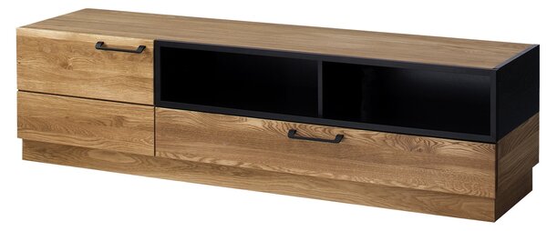 Comoda TV din lemn si furnir, cu 1 sertar si 1 usa Large Mosaic 25 Stejar / Negru, l170xA42xH46 cm