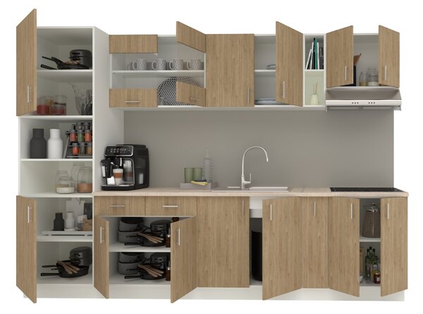 Set haaus V26, Lemn Natural/Alb, Blat Thermo 28 mm, L 300 cm