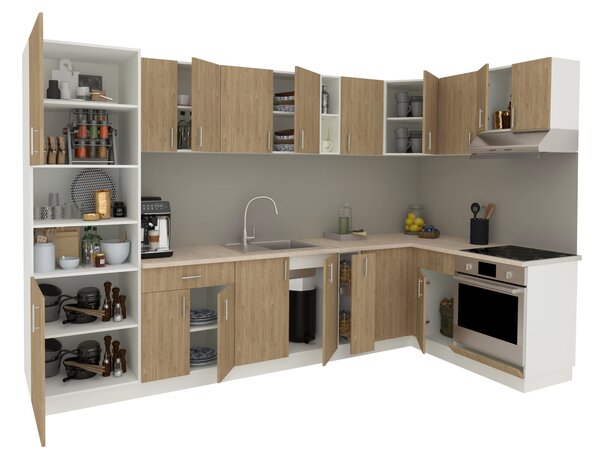 Set haaus V35, Lemn Natural/Alb, Blat Thermo 28 mm, L 320 x 160 cm
