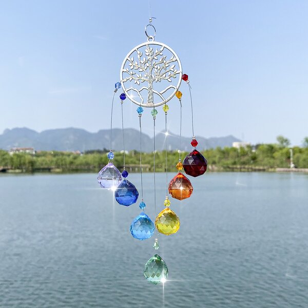 Decor suspendat pomul vieții cu cristale k9, suncatcher dreamcatcher, 7 chakre, clopoței de vânt, energie și echilibru, onuvio®