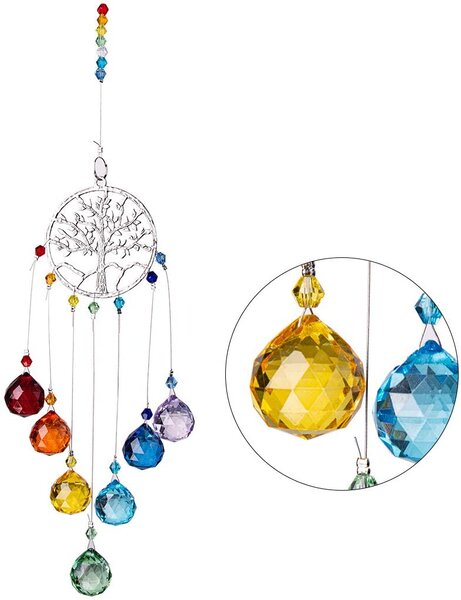 Decor suspendat pomul vieții cu cristale k9, suncatcher dreamcatcher, 7 chakre, clopoței de vânt, energie și echilibru, onuvio®