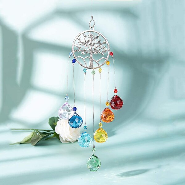 Decor suspendat pomul vieții cu cristale k9, suncatcher dreamcatcher, 7 chakre, clopoței de vânt, energie și echilibru, onuvio®