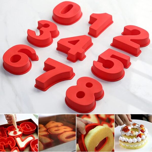 Set forme silicon numere, 9 bucati, cifre arabe, pentru copt blat, tort, marime mare 25cm, onuvio™