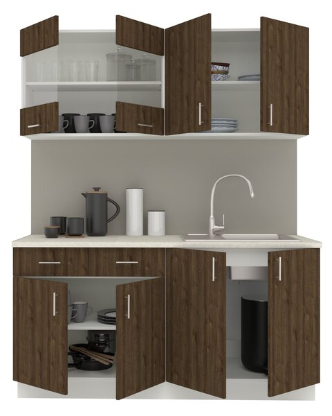 Set haaus V8, Stejar Bronz/Alb, Blat Thermo 28 mm, L 160 cm