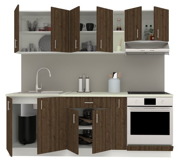 Set haaus V14, Stejar Bronz/Alb, Blat Thermo 28 mm, L 220 cm