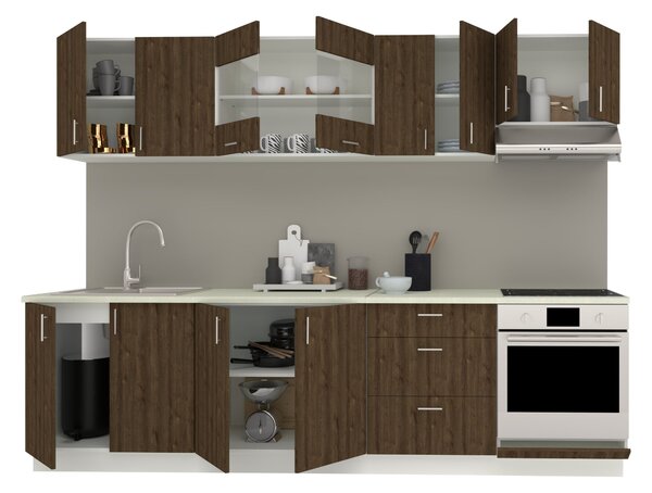 Set haaus V22, Stejar Bronz/Alb, Blat Thermo 28 mm, L 280 cm