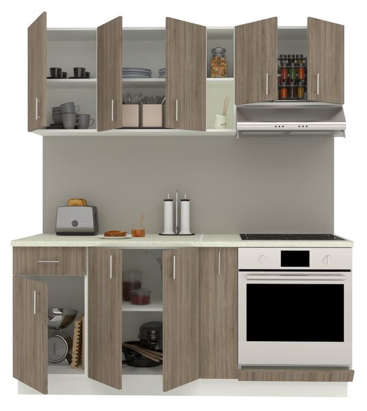 Set haaus V9, Stejar Sonoma Inchis/Alb, Blat Thermo 28 mm, L 180 cm