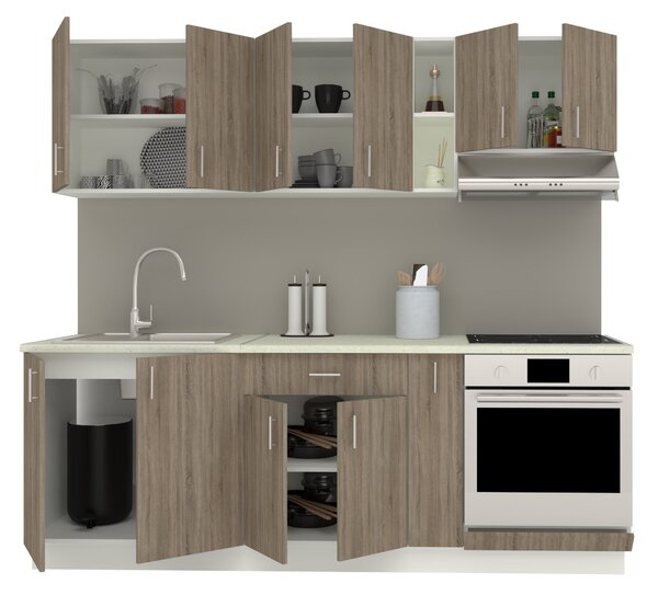 Set haaus V14, Stejar Sonoma Inchis/Alb, Blat Thermo 28 mm, L 220 cm