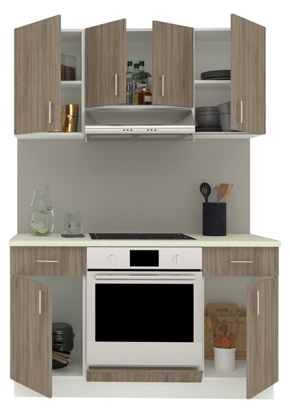 Set haaus V5, Stejar Sonoma Inchis/Alb, Blat Thermo 28 mm, L 140 cm