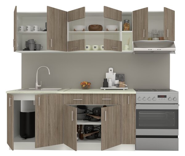 Set haaus V16, Stejar Sonoma Inchis/Alb, Blat Thermo 28 mm, L 240 cm