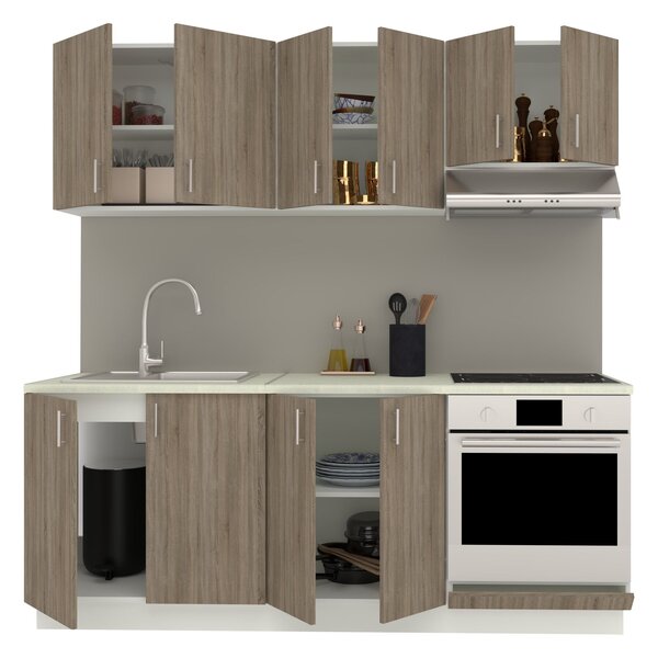 Set haaus V10, Stejar Sonoma Inchis/Alb, Blat Thermo 28 mm, L 200 cm
