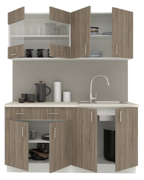 Set haaus V8, Stejar Sonoma Inchis/Alb, Blat Thermo 28 mm, L 160 cm