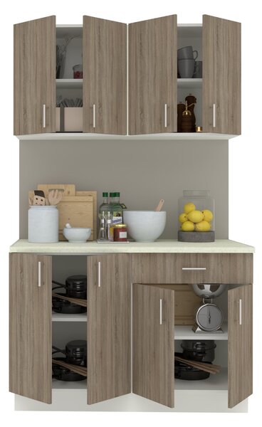 Set haaus V2, Stejar Sonoma Inchis/Alb, Blat Thermo 28 mm, L 120 cm