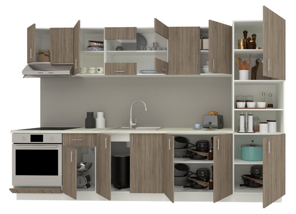 Set haaus V30, Stejar Sonoma Inchis/Alb, Blat Thermo 28 mm, L 320 cm