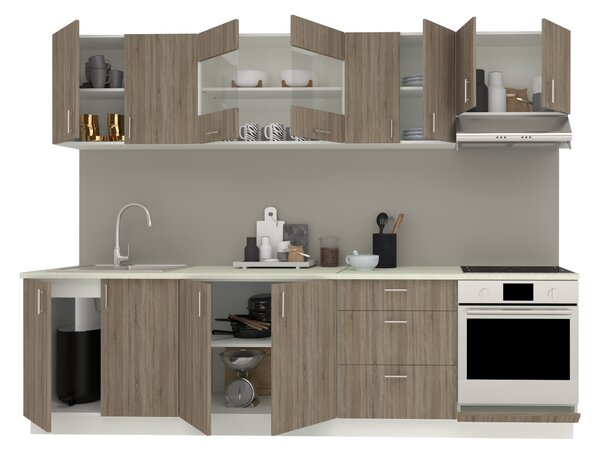 Set haaus V22, Stejar Sonoma Inchis/Alb, Blat Thermo 28 mm, L 280 cm
