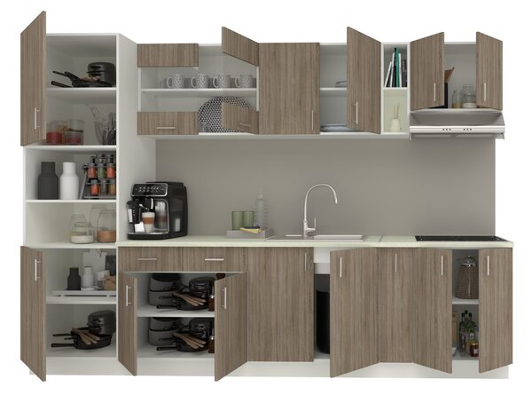 Set haaus V26, Stejar Sonoma Inchis/Alb, Blat Thermo 28 mm, L 300 cm