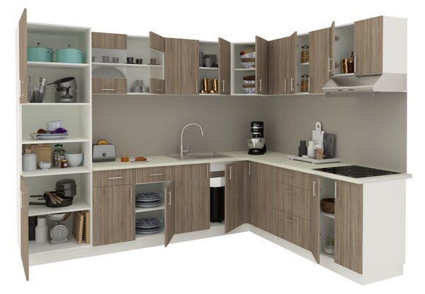 Set haaus V36, Stejar Sonoma Inchis/Alb, Blat Thermo 28 mm, L 280 x 220 cm