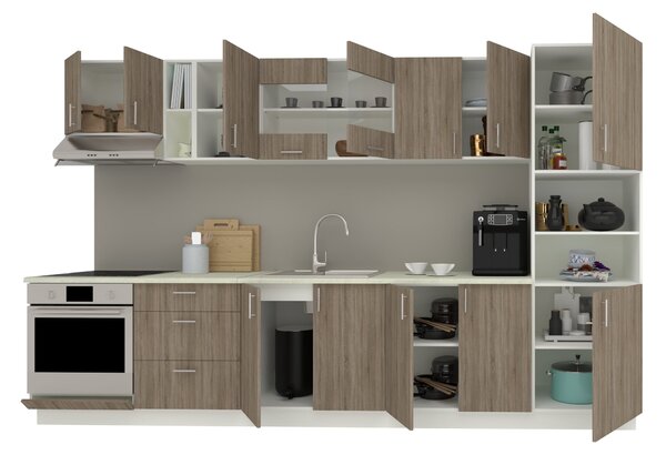 Set haaus V31, Stejar Sonoma Inchis/Alb, Blat Thermo 28 mm, L 340 cm