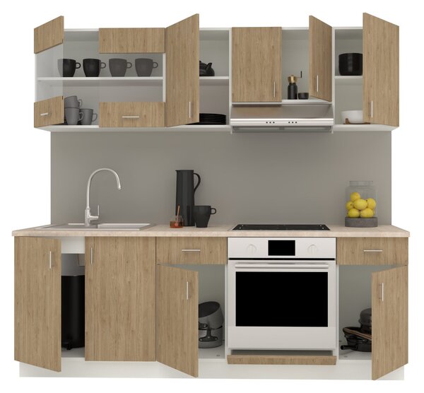 Set haaus V13, Lemn Natural/Alb, Blat Thermo 28 mm, L 220 cm