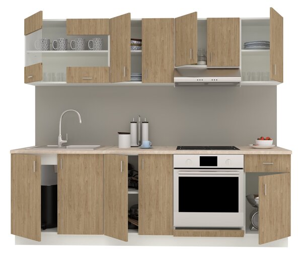 Set haaus V15, Lemn Natural/Alb, Blat Thermo 28 mm, L 240 cm