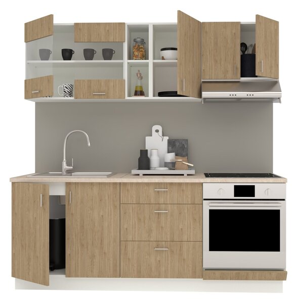 Set haaus V12, Lemn Natural/Alb, Blat Thermo 28 mm, L 200 cm