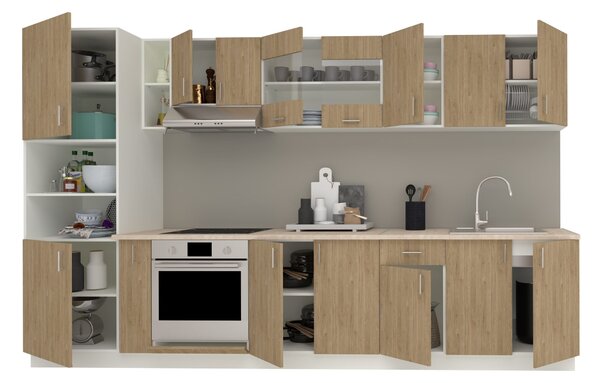 Set haaus V33, Lemn Natural/Alb, Blat Thermo 28 mm, L 340 cm