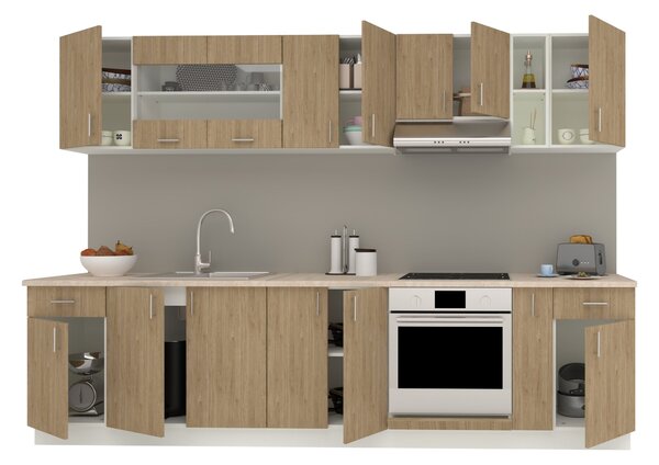 Set haaus V25, Lemn Natural/Alb, Blat Thermo 28 mm, L 300 cm