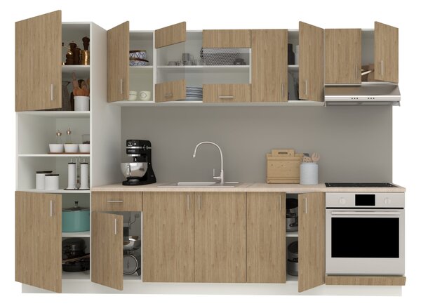Set haaus V27, Lemn Natural/Alb, Blat Thermo 28 mm, L 300 cm
