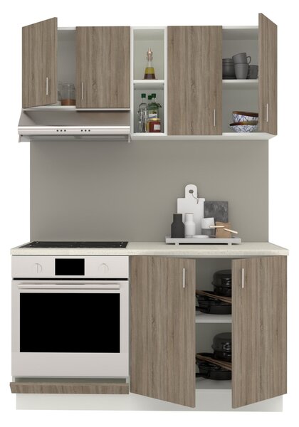 Set haaus V4, Stejar Sonoma Inchis/Alb, Blat Thermo 28 mm, L 140 cm