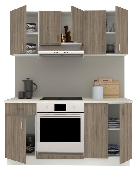 Set haaus V6, Stejar Sonoma Inchis/Alb, Blat Thermo 28 mm, L 160 cm